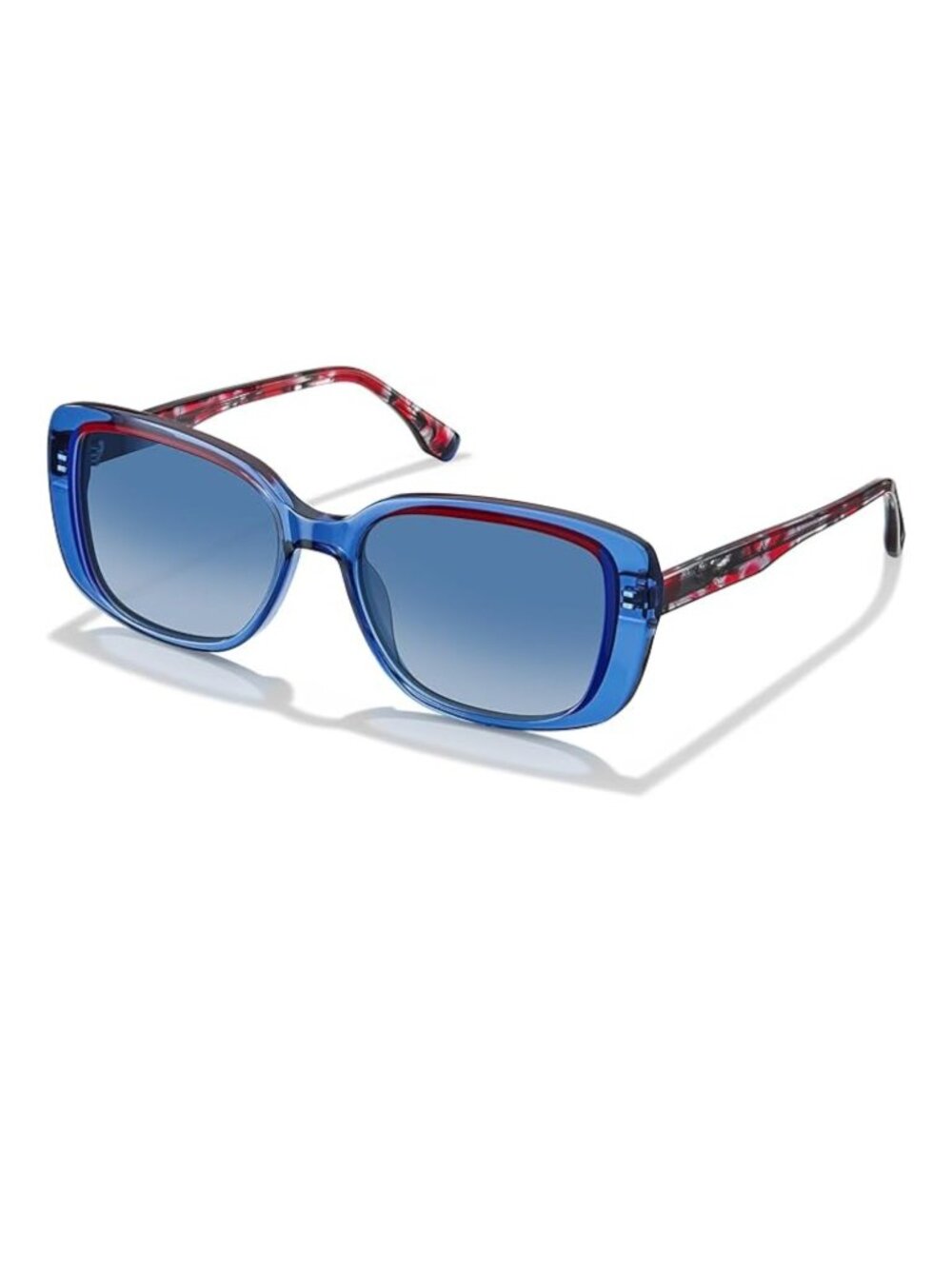AVAWAY Blue/Red Color-Block Rectangular Sunglasses - Polarized UV400 Lenses